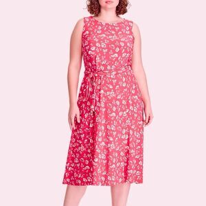 Ralph Lauren Peach Floral Fit Flare Sleeveless Stretch Midi Dress Size‎ 10
